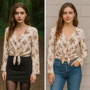 Love, Fire Women Floral Cropped Top Med Y2K Revival Fairy Grunge Boho Fall